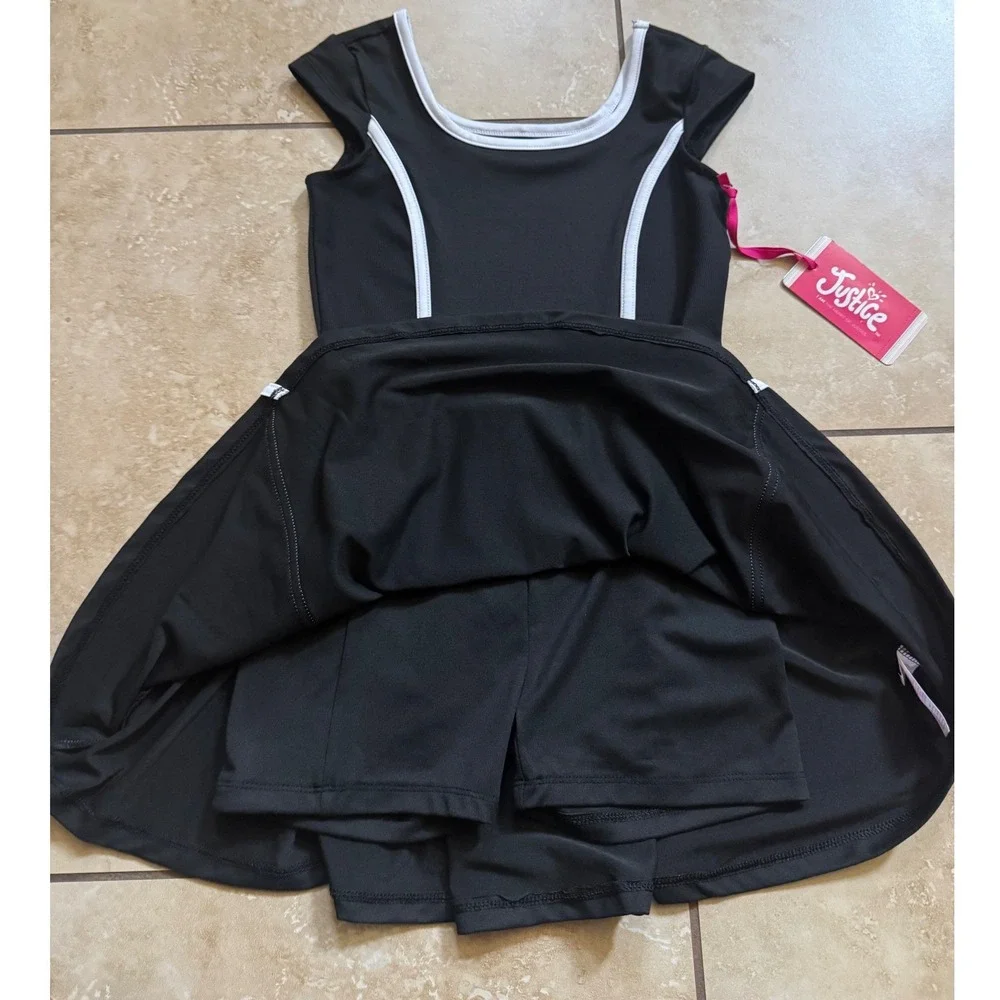 Justice Dress Girls S 7/8 Black White Sporty Athletic Built-in Shorts Pocket NEW
